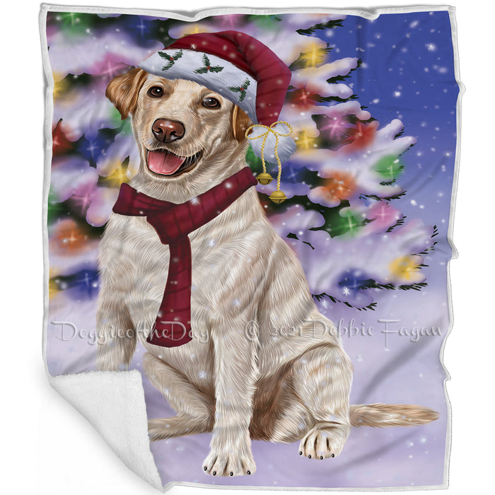 Winterland Wonderland Labrador Dog In Christmas Holiday Scenic Background Blanket