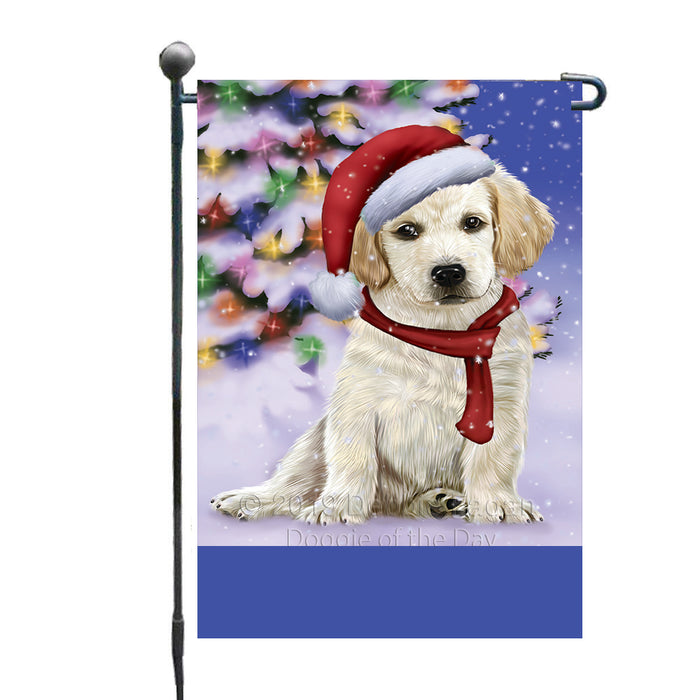 Personalized Winterland Wonderland Labrador Dog In Christmas Holiday Scenic Background Custom Garden Flags GFLG-DOTD-A61335