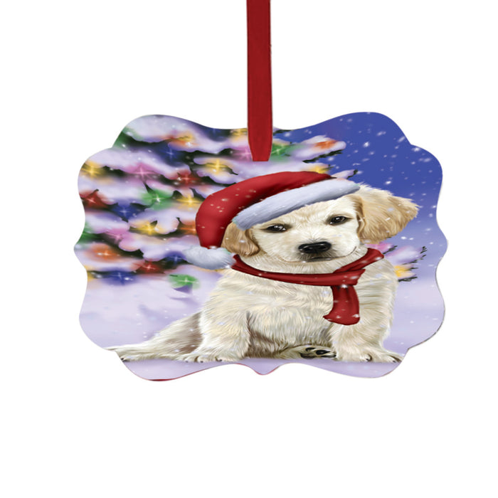 Winterland Wonderland Labrador Dog In Christmas Holiday Scenic Background Double-Sided Photo Benelux Christmas Ornament LOR49597