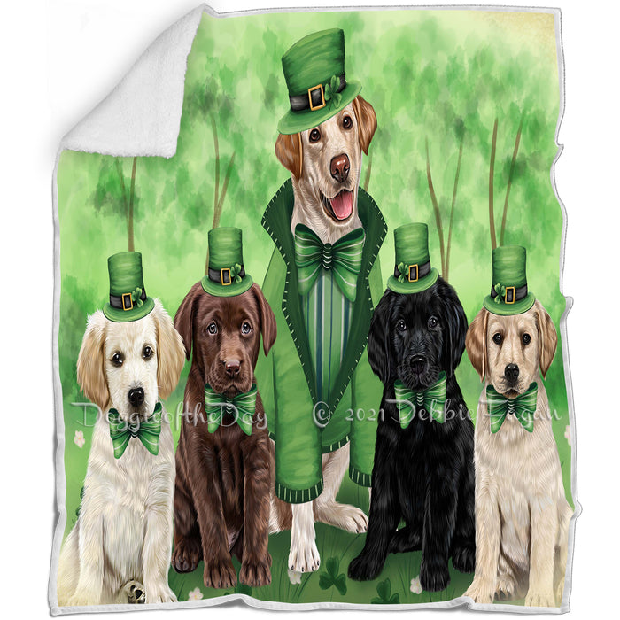 St. Patricks Day Irish Family Portrait Labrador Retrievers Dog Blanket BLNKT55020