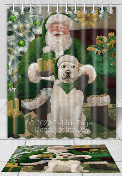 Christmas Irish Santa with Gift Labrador Dog Bath Mat and Shower Curtain Combo