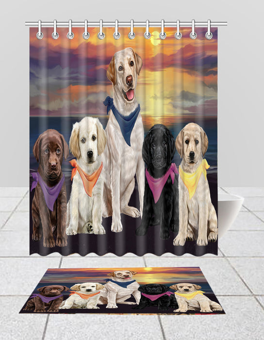 Family Sunset Portrait Labrador Dogs Bath Mat and Shower Curtain Combo