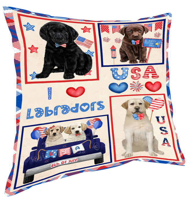 4th of July Independence Day I Love USA Labrador Dogs Pillow with Top Quality High-Resolution Images - Ultra Soft Pet Pillows for Sleeping - Reversible & Comfort - Ideal Gift for Dog Lover - Cushion for Sofa Couch Bed - 100% Polyester