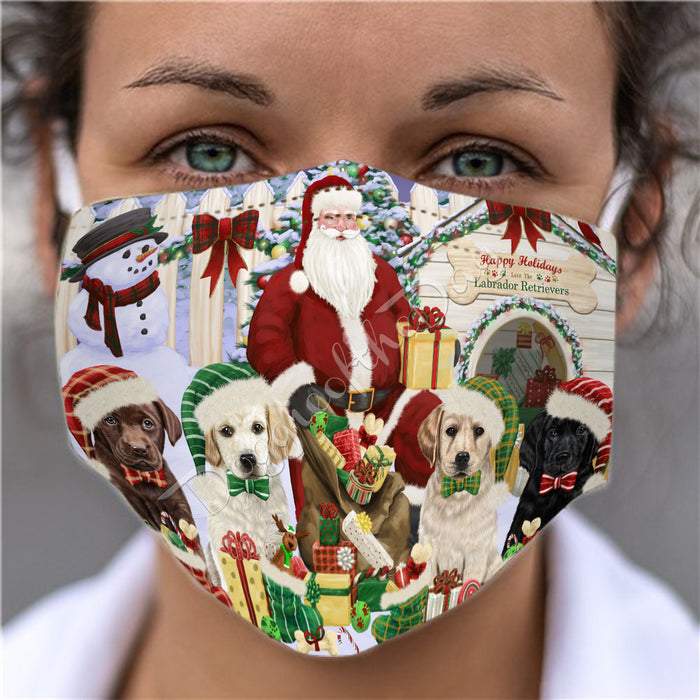 Happy Holidays Christmas Labrador Dogs House Gathering Face Mask FM48260