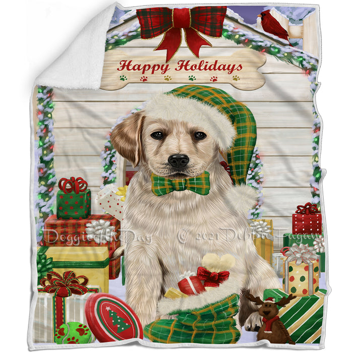 Happy Holidays Christmas Labrador Retriever Dog House with Presents Blanket BLNKT79140