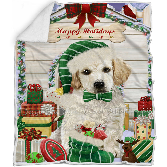 Happy Holidays Christmas Labrador Retriever Dog House with Presents Blanket BLNKT79149