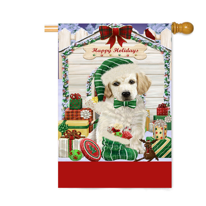 Personalized Happy Holidays Christmas Labrador Dog House with Presents Custom House Flag FLG-DOTD-A59387