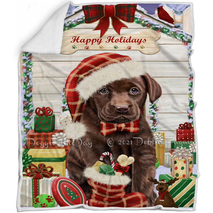 Happy Holidays Christmas Labrador Retriever Dog House with Presents Blanket BLNKT79158