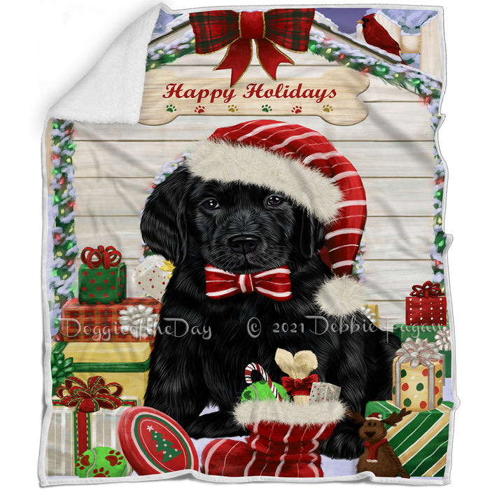 Happy Holidays Christmas Labrador Retriever Dog House with Presents Blanket BLNKT79167