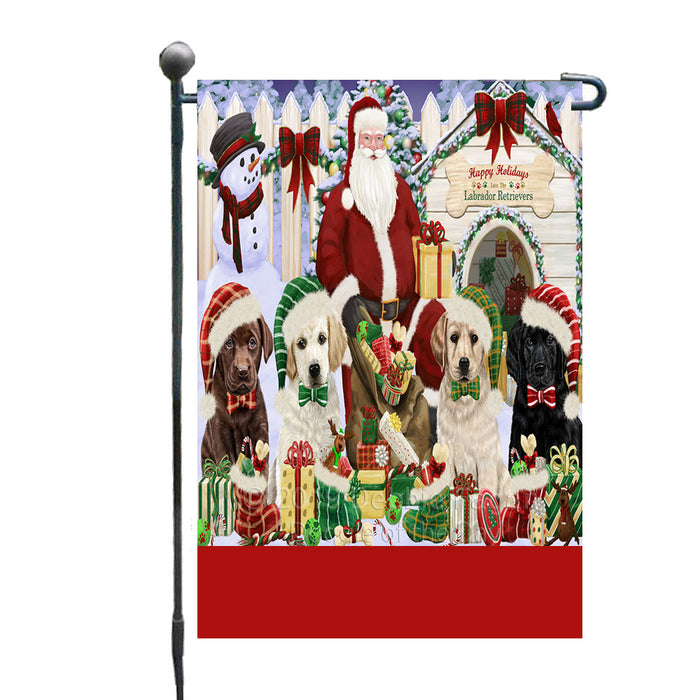 Personalized Happy Holidays Christmas Labrador Dogs House Gathering Custom Garden Flags GFLG-DOTD-A58535