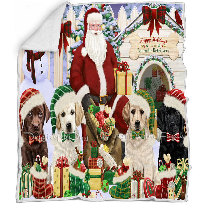 Happy Holidays Christmas Labrador Retrievers Dog House Gathering Blanket BLNKT78654