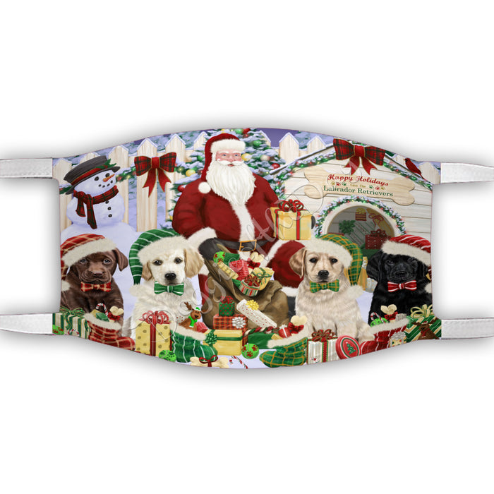 Happy Holidays Christmas Labrador Dogs House Gathering Face Mask FM48260