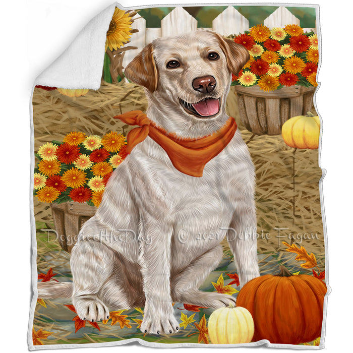 Fall Autumn Greeting Labrador Retriever Dog with Pumpkins Blanket BLNKT73002