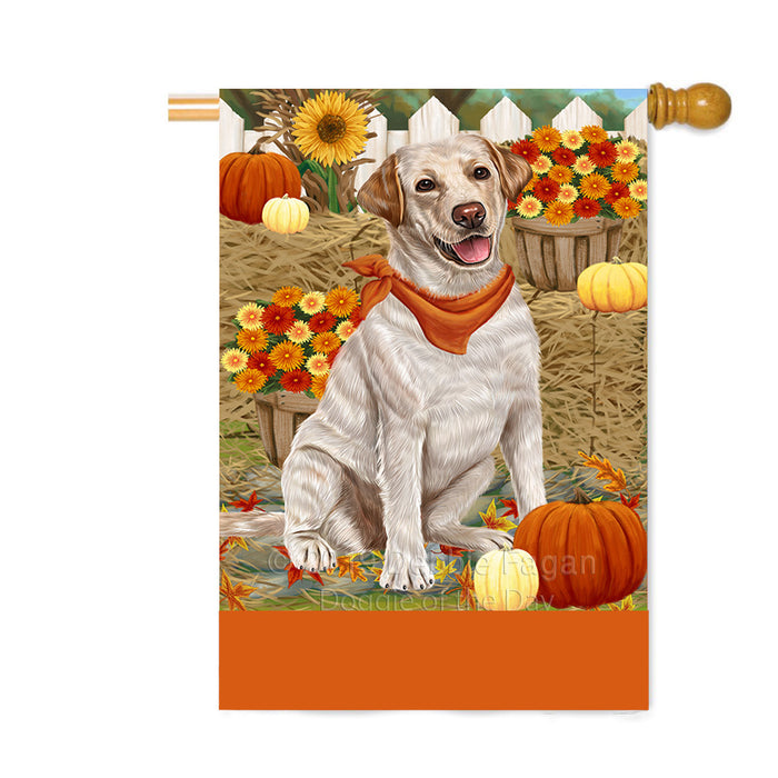 Personalized Fall Autumn Greeting Labrador Dog with Pumpkins Custom House Flag FLG-DOTD-A62012