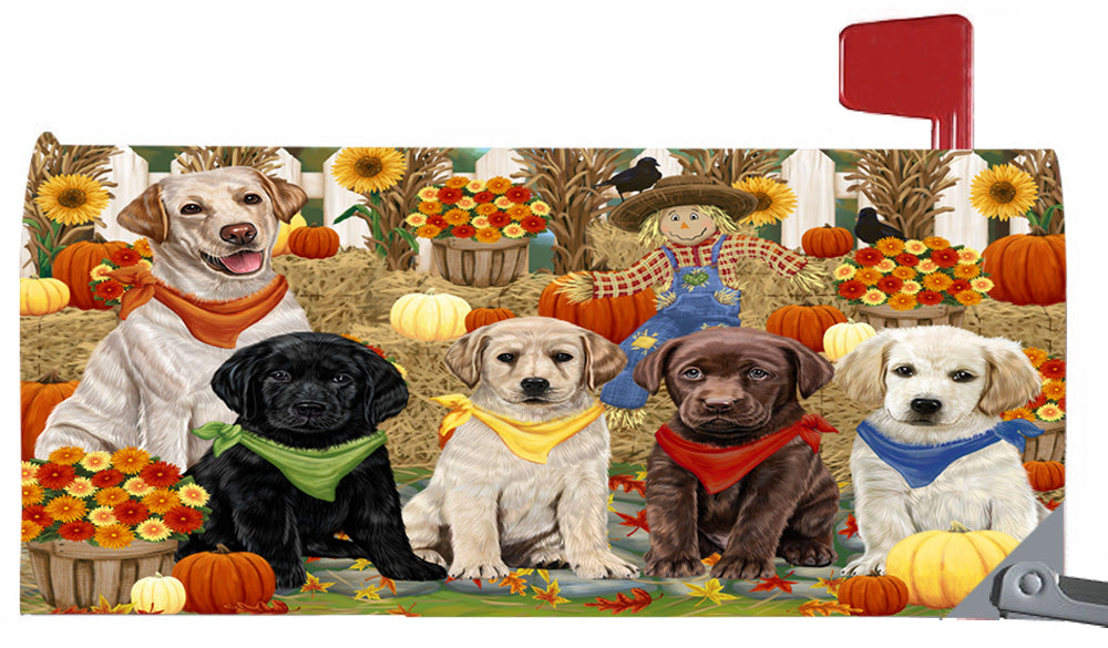 Fall Festive Harvest Time Gathering Labrador Dogs 6.5 x 19 Inches Magnetic Mailbox Cover Post Box Cover Wraps Garden Yard Décor MBC49094