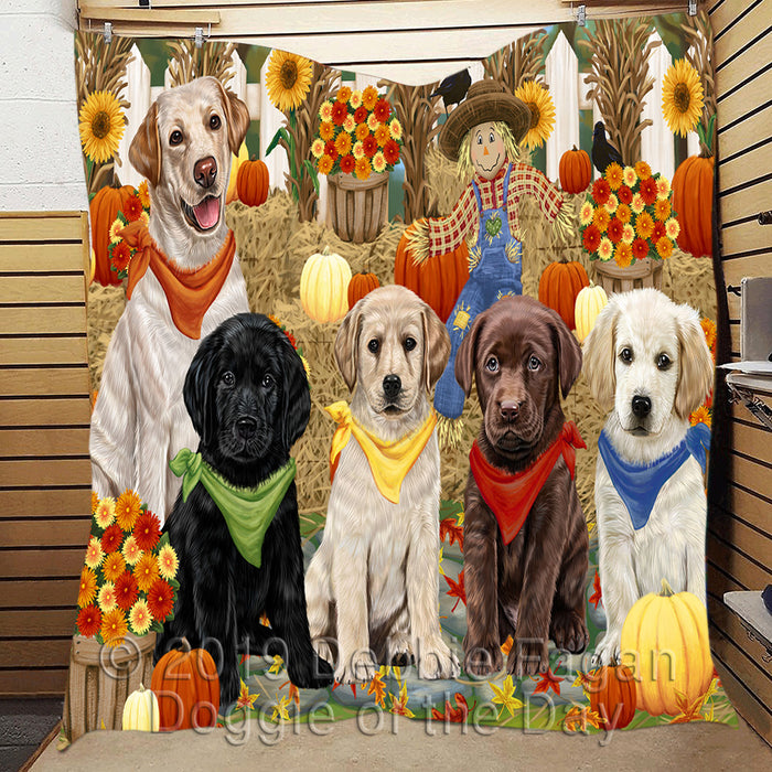 Fall Festive Harvest Time Gathering Labrador Dogs Quilt