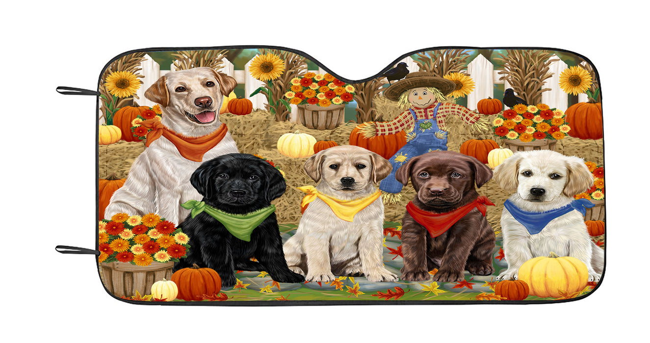 Fall Festive Harvest Time Gathering Labrador Dogs Car Sun Shade