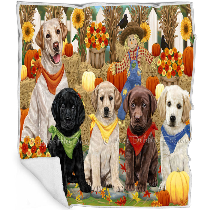 Fall Festive Gathering Labrador Retrievers Dog with Pumpkins Blanket BLNKT71922