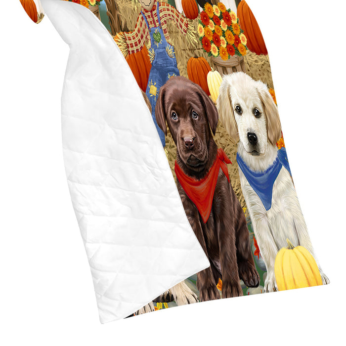 Fall Festive Harvest Time Gathering Labrador Dogs Quilt