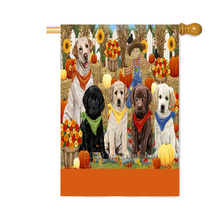 Personalized Fall Festive Gathering Labrador Dogs with Pumpkins Custom House Flag FLG-DOTD-A62013