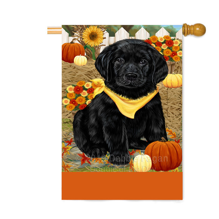 Personalized Fall Autumn Greeting Labrador Dog with Pumpkins Custom House Flag FLG-DOTD-A62014