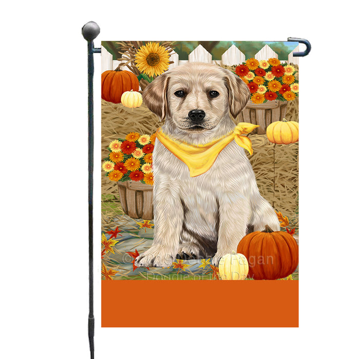 Personalized Fall Autumn Greeting Labrador Dog with Pumpkins Custom Garden Flags GFLG-DOTD-A61959