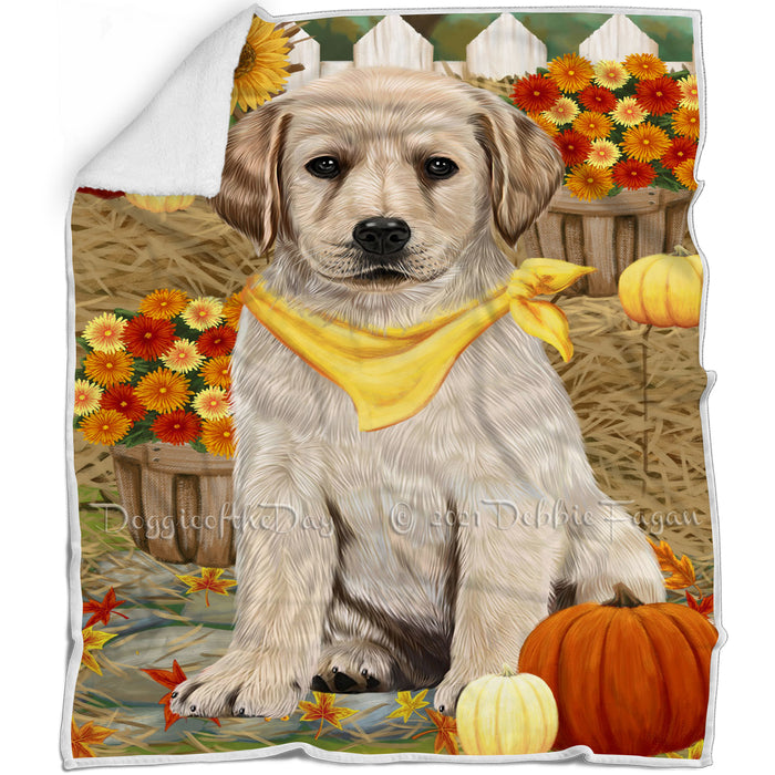 Fall Autumn Greeting Labrador Retriever Dog with Pumpkins Blanket BLNKT73020