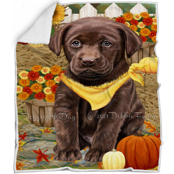 Fall Autumn Greeting Labrador Retriever Dog with Pumpkins Blanket BLNKT73029