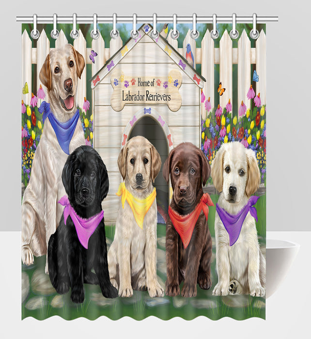Spring Dog House Labrador Dogs Shower Curtain