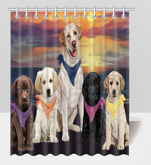 Family Sunset Portrait Labrador Dogs Shower Curtain