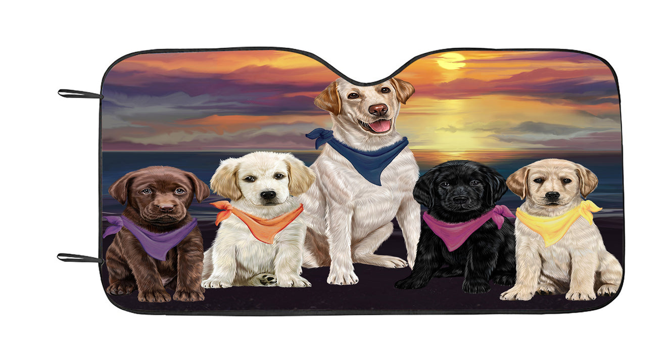 Family Sunset Portrait Labrador Dogs Car Sun Shade