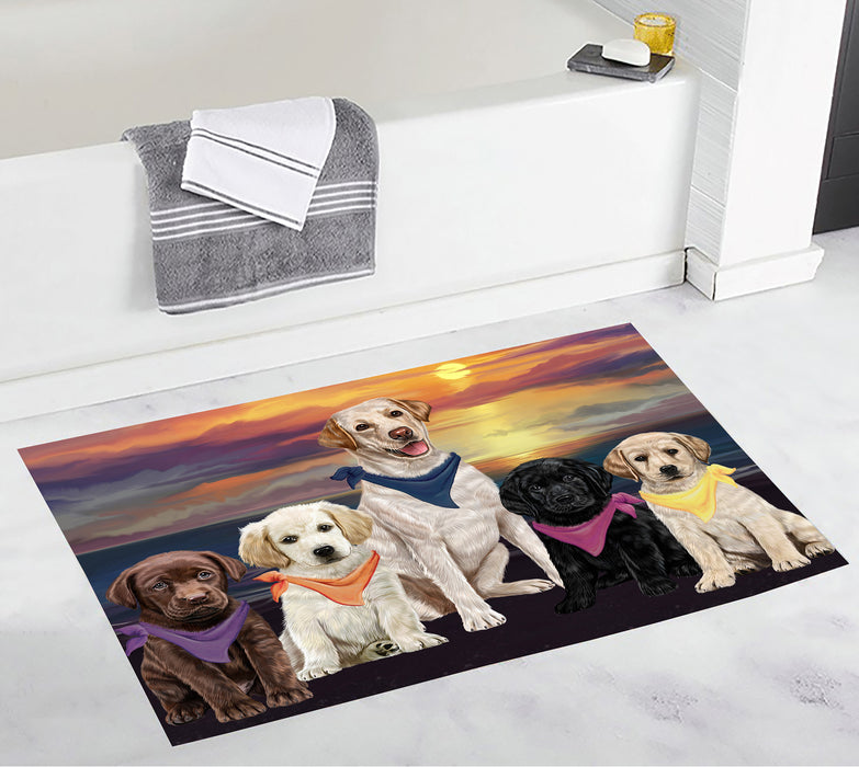 Family Sunset Portrait Labrador Dogs Bath Mat