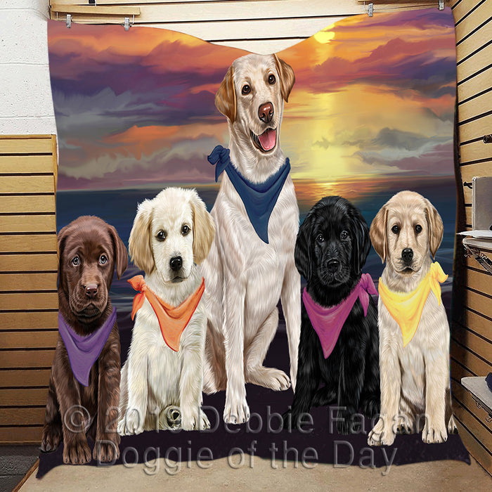 Family Sunset Portrait Labrador Dogs Quilt