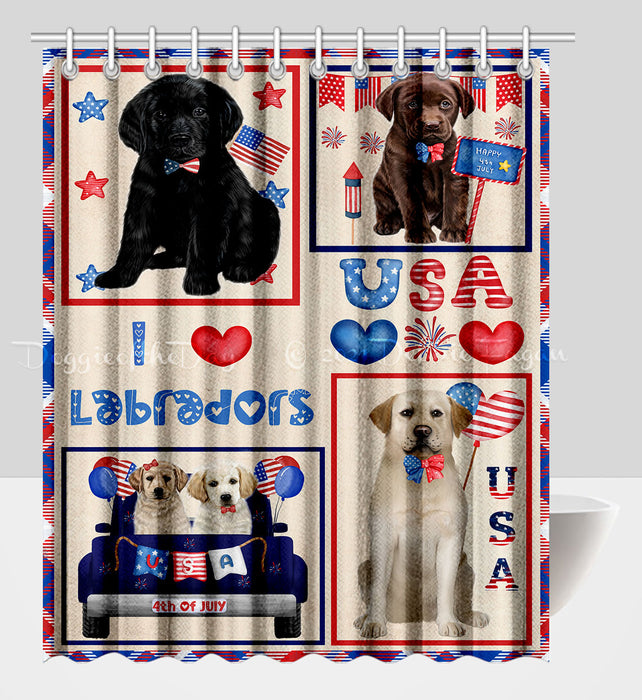 4th of July Independence Day I Love USA Labrador Dogs Shower Curtain Pet Painting Bathtub Curtain Waterproof Polyester One-Side Printing Decor Bath Tub Curtain for Bathroom with Hooks