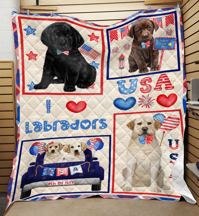 4th of July Independence Day I Love USA Labrador Dogs Quilt Bed Coverlet Bedspread - Pets Comforter Unique One-side Animal Printing - Soft Lightweight Durable Washable Polyester Quilt