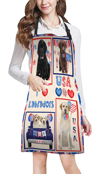 4th of July Independence Day I Love USA Labrador Dogs Apron - Adjustable Long Neck Bib for Adults - Waterproof Polyester Fabric With 2 Pockets - Chef Apron for Cooking, Dish Washing, Gardening, and Pet Grooming