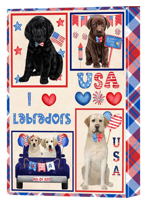 4th of July Independence Day I Love USA Labrador Dogs Canvas Wall Art - Premium Quality Ready to Hang Room Decor Wall Art Canvas - Unique Animal Printed Digital Painting for Decoration