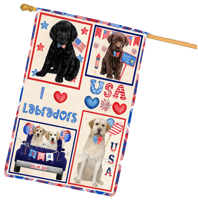 4th of July Independence Day I Love USA Labrador Dogs House flag FLG66969