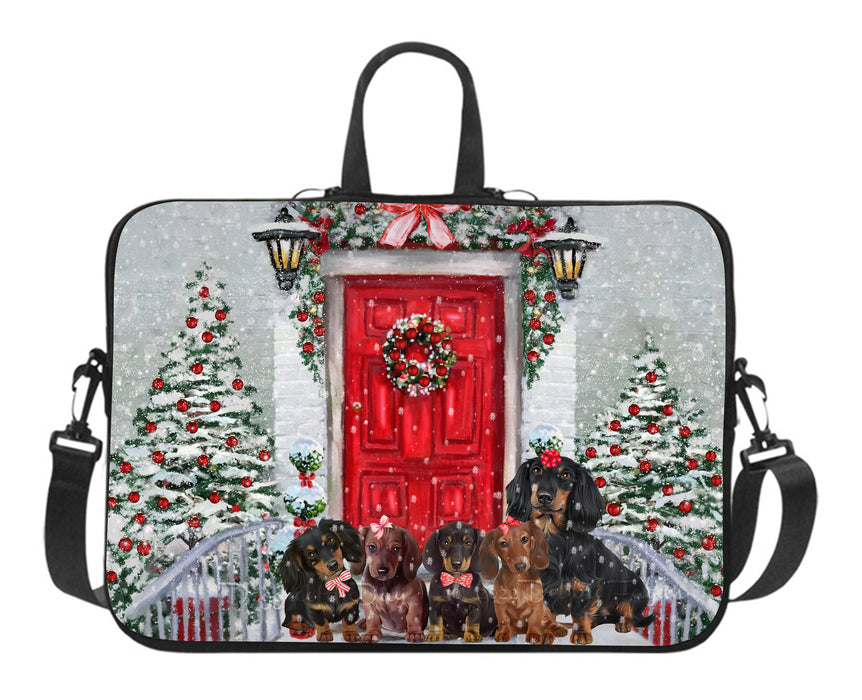 Christmas Holiday Welcome Red Door Dachshund Dog on Laptop Bag