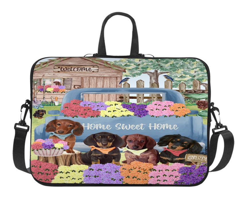 Rhododendron Home Sweet Home Garden Blue Truck Dachshund Dog on Laptop Bag