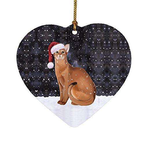 Let It Snow Abyssinian Cat Christmas Heart Ornament POR1984