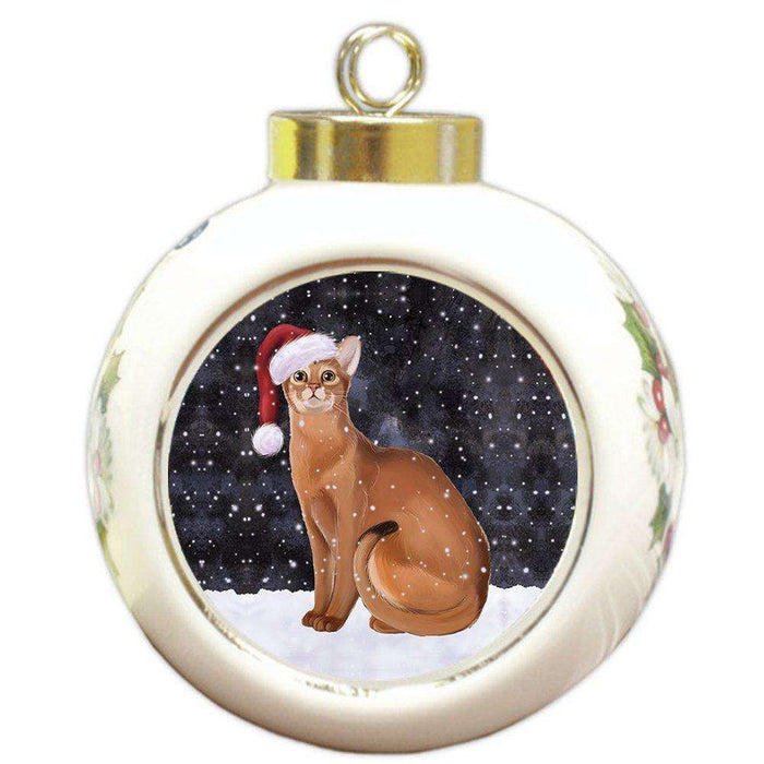 Let It Snow Abyssinian Cat Christmas Round Ball Ornament POR890