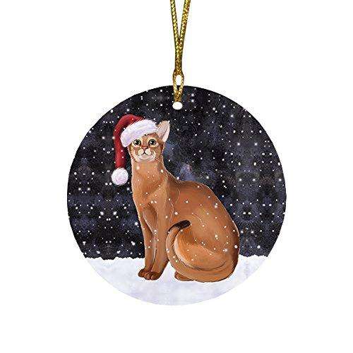 Let It Snow Abyssinian Cat Christmas Round Flat Ornament POR1454
