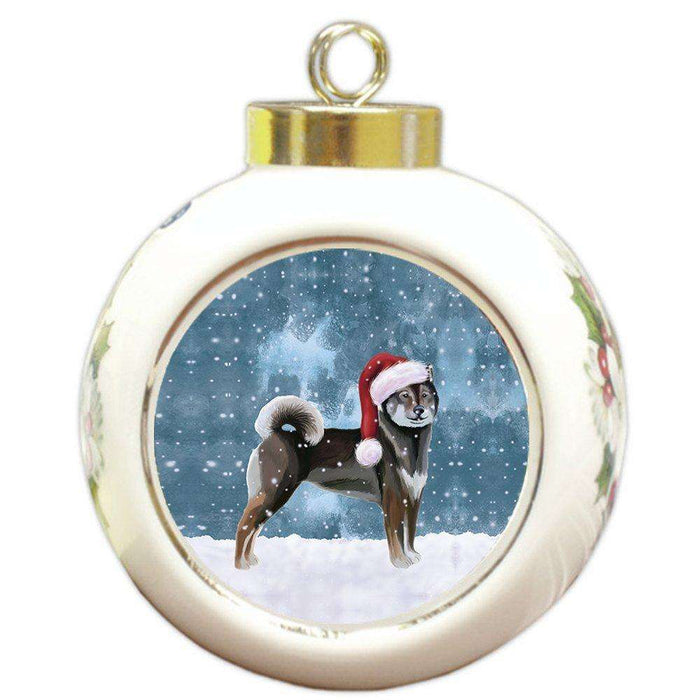 Let It Snow Aiku Dog Christmas Round Ball Ornament POR891