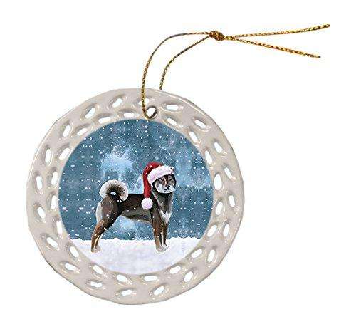 Let It Snow Aiku Dog Christmas Round Doily Ornament POR255