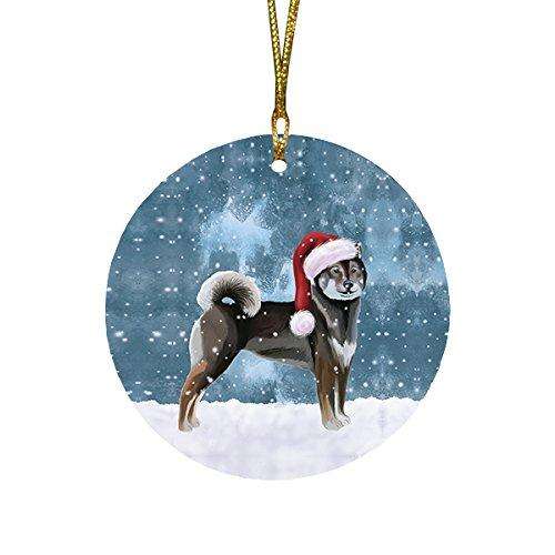 Let It Snow Aiku Dog Christmas Round Flat Ornament POR1455