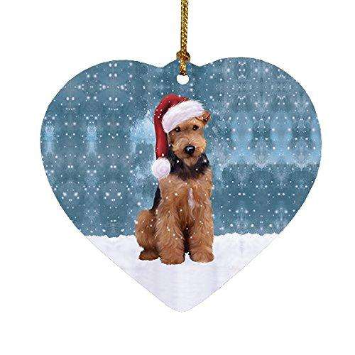 Let It Snow Airedale Dog Christmas Heart Ornament POR2007