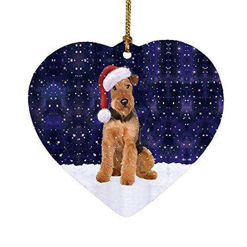 Let It Snow Airedale Dog Christmas Heart Ornament POR2008