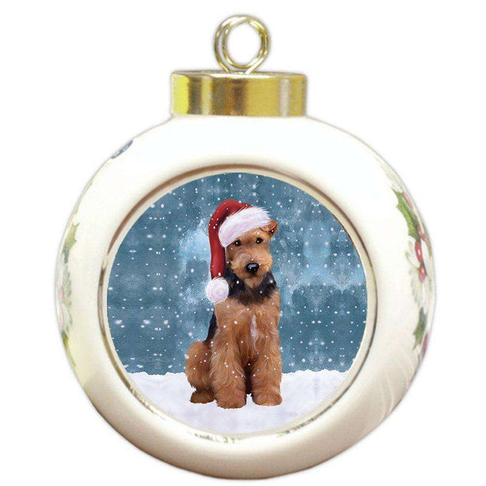Let It Snow Airedale Dog Christmas Round Ball Ornament POR913