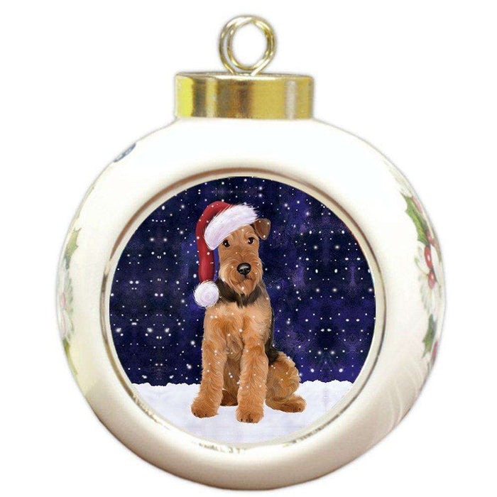 Let It Snow Airedale Dog Christmas Round Ball Ornament POR914